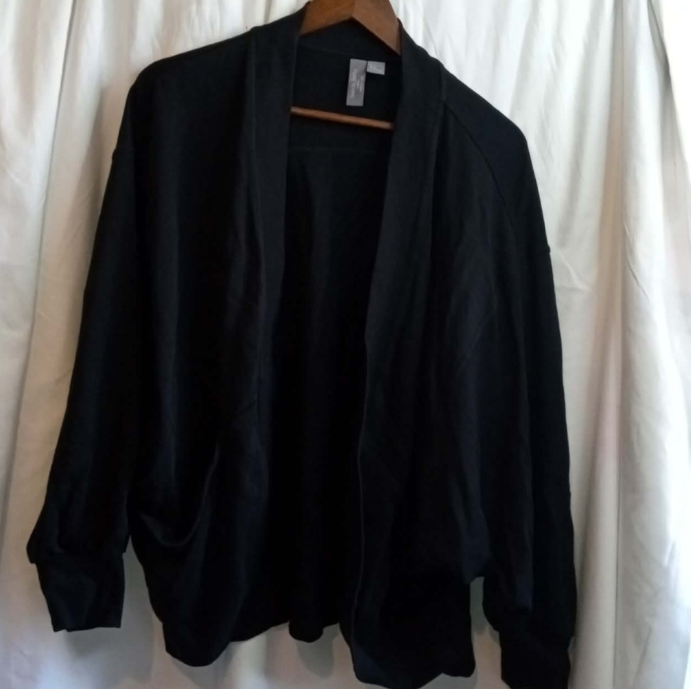 Sweaty Betty Medium 8 Black Open-Front Cardigan Sweater Classic Office Goth Soft